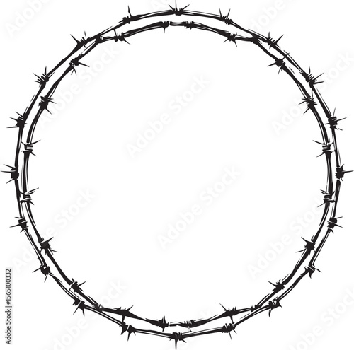 Barbed Wire Round Frame Silhouette Vector Illustration on Transparent Background