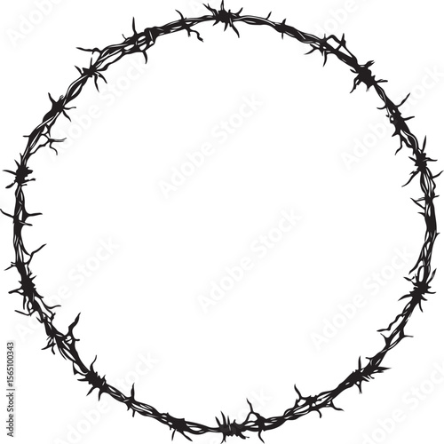 Barbed Wire Round Frame Silhouette Vector Illustration on Transparent Background