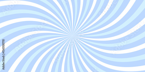 Swirling radial ice cream background. Vector illustration for swirl design. Summer vortex spiral twirl. Blue colors. Helix rotation rays. Converging psychedelic scalable stripes. Fun sun light beams