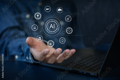 Business man use artificial intelligence AI help in business job