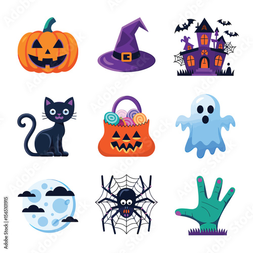 2d vector illustration Halloween t shirt icon design items ghost character Candles in carved pumpkin
