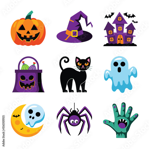2d vector illustration Halloween t shirt icon design items ghost character Candles in carved pumpkin

