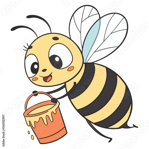 Cartoon Bee with a Bucket of Honey
