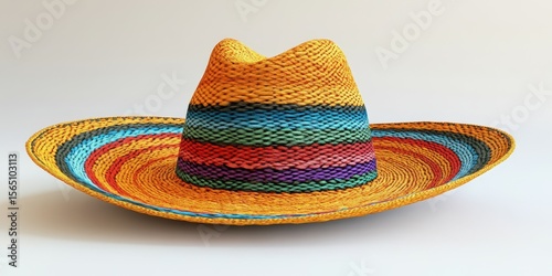 Vibrant straw sombrero showcasing colorful striped patterns, perfect for celebrations and cultural events