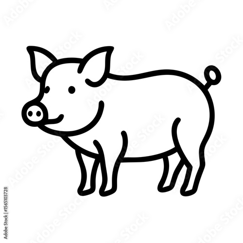 Line art pig icon, farm animal symbol, clean vector outline for agricultural use