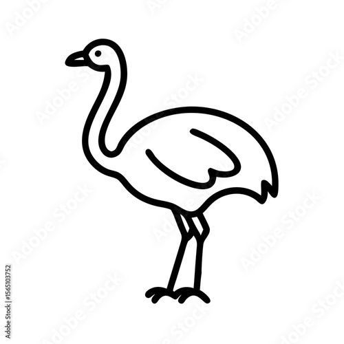 Simple outline icon of ostrich bird in profile view, symbol of wildlife, fauna and exotic nature