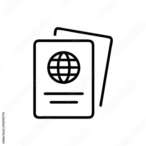 Line icon of biometric passport document, symbol of international travel, identification and border control