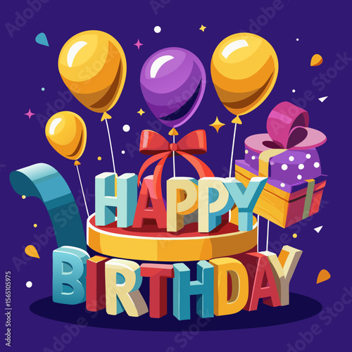 Happy birthday card with luxury balloons and ribbon. 3d realistic style. vector illustration for design.