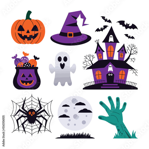 2d vector illustration Halloween t shirt icon design items ghost character Candles in carved pumpkin
