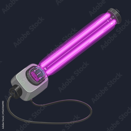 Vector illustration of ultraviolet sterilizer lamp tube with socket base, disinfection device