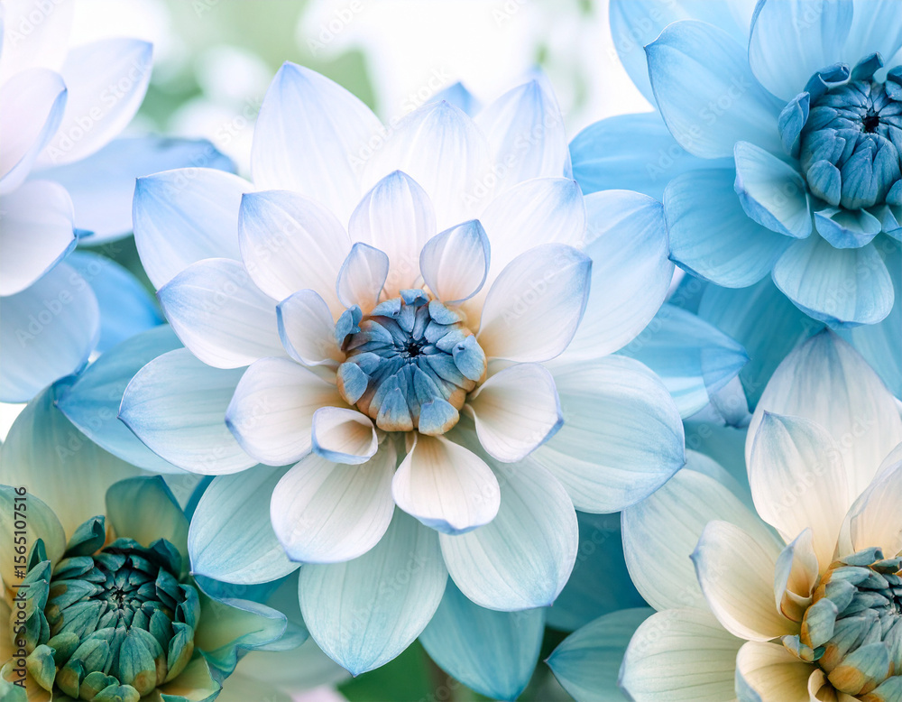 Obraz premium Pastel Green and Blue Lotus Flowers in Dreamy Soft Light