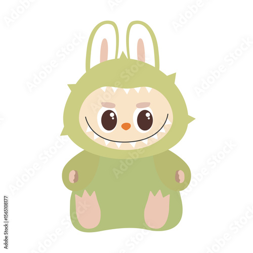 cute green monster rabbit cartoon, vector illustration	