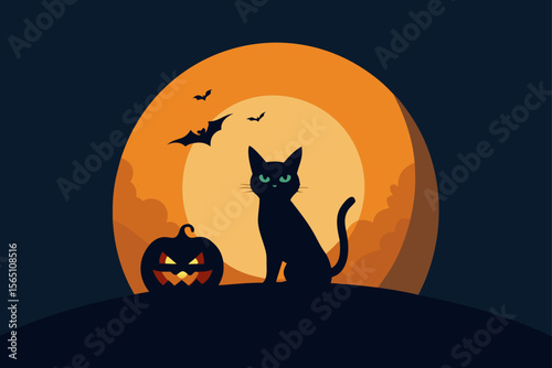 halloween background with pumpkin and bats