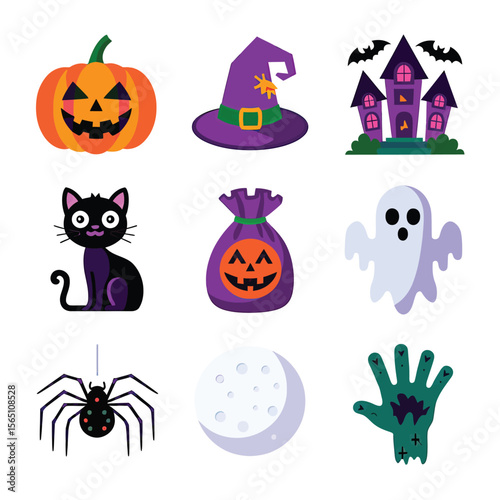 2d vector illustration Halloween t shirt icon design items ghost character Candles in carved pumpkin
