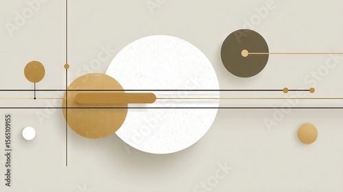 Minimalist Abstract Composition with Beige and Brown Circles and Thin Lines on Light Background