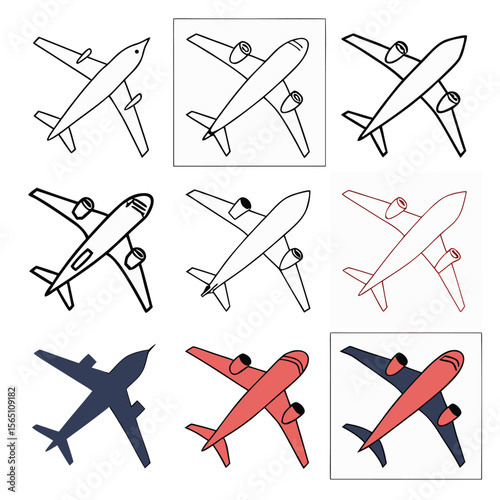 Airplane Icons Nine Variations for Design Projects