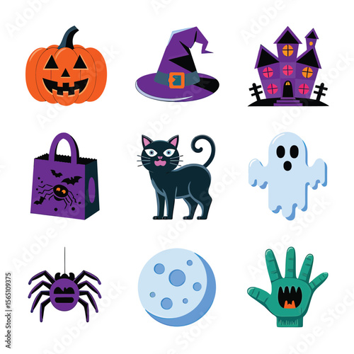 2d vector illustration Halloween t shirt icon design items ghost character Candles in carved pumpkin
