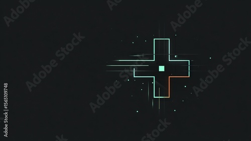 Minimal Futuristic Neon Cross with Subtle Glow on Dark Background