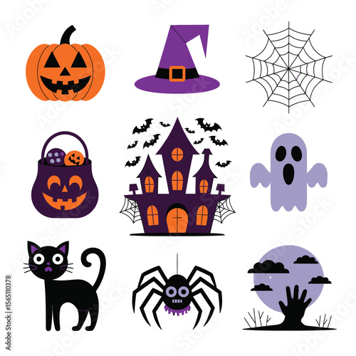 2d vector illustration Halloween t shirt icon design items ghost character Candles in carved pumpkin
