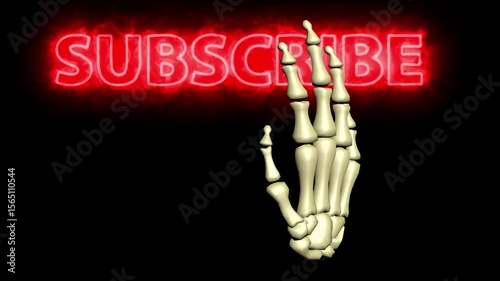 Realistic 3D Skeleton Hand Presses Glowing “Subscribe” Text | Pointing Finger Animation for YouTube Subscribers Call-to-Action
