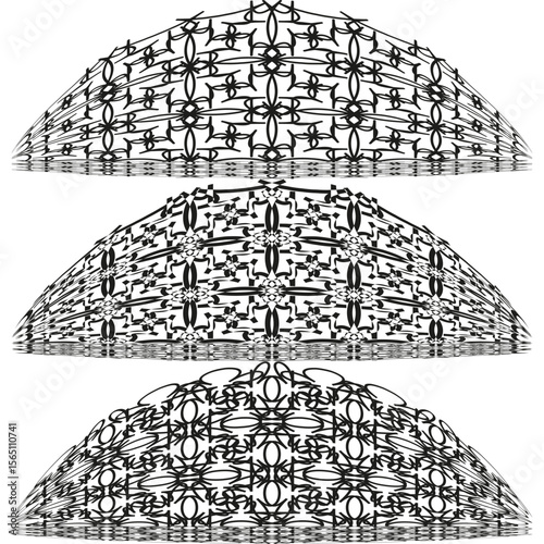 Halftone dome pattern. Concentric arc design. Geometric abstract Vector. Stacked mesh shape.