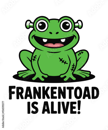 Frankentoad is Alive! - A Cute Halloween Monster Frog Vector For Funny Halloween. 