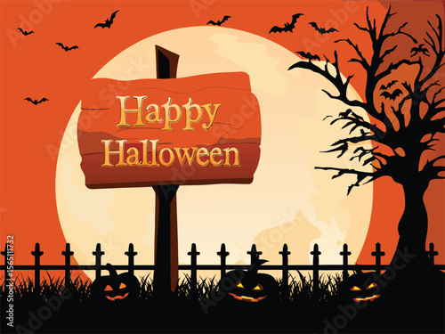 People stroll through a shadowy forest on Halloween night, surrounded by trees and a haunting ambiance under the moonlight vector