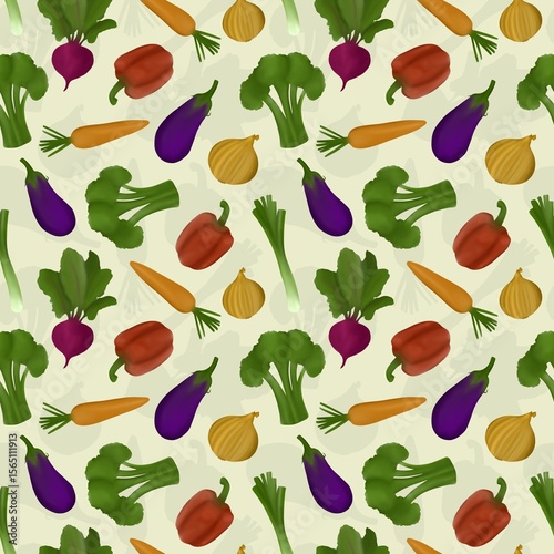 Seamless pattern with colorful vegetables on a green background