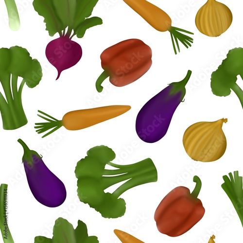 Seamless pattern with colorful vegetables on a white background