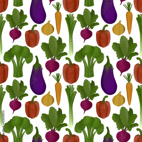 Seamless pattern with colorful vegetables on a white background