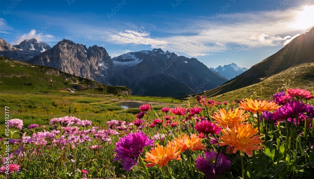 Fototapeta premium blossoming flowers create a serene landscape in vibrant colors