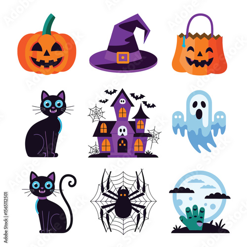 2d vector illustration Halloween t shirt icon design items ghost character Candles in carved pumpkin
