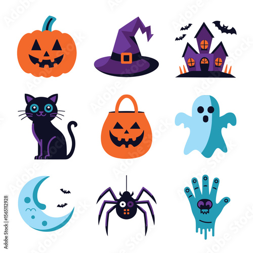 2d vector illustration Halloween t shirt icon design items ghost character Candles in carved pumpkin
