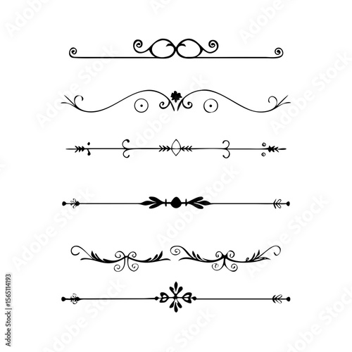 Wedding decorative elements. Divider ornament, borders, vintage line separators. Hand drawn vector illustration isolated on white background.gold ornament decorate frame border pattern Thai art
