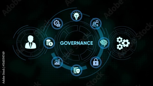 Fotografija Digital governance concept depicting processes and key elements for corporate ma