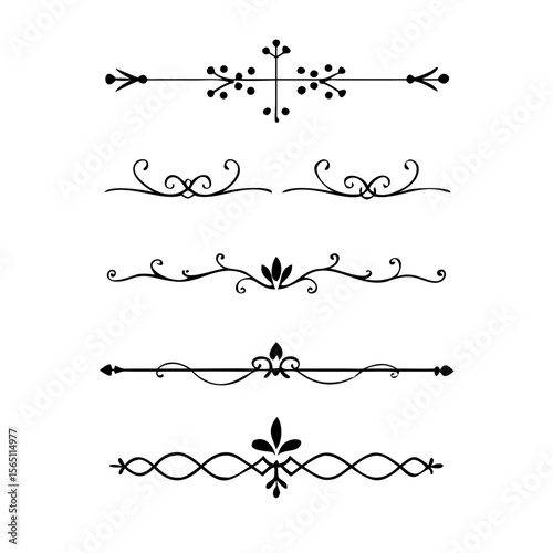 Wedding decorative elements. Divider ornament, borders, vintage line separators. Hand drawn vector illustration isolated on white background.gold ornament decorate frame border pattern Thai art
