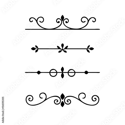 Wedding decorative elements. Divider ornament, borders, vintage line separators. Hand drawn vector illustration isolated on white background.gold ornament decorate frame border pattern Thai art
