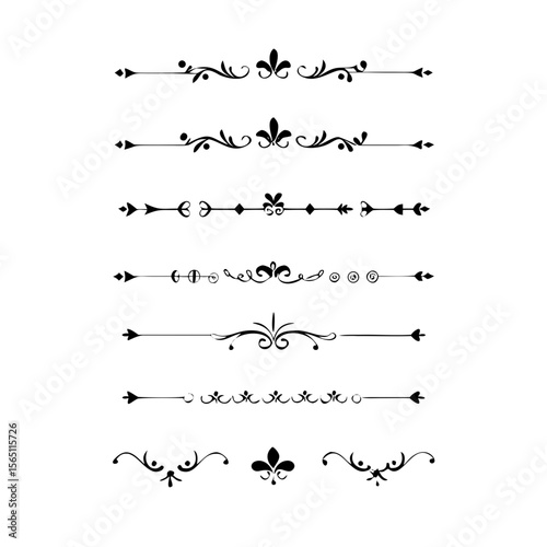Wedding decorative elements. Divider ornament, borders, vintage line separators. Hand drawn vector illustration isolated on white background.gold ornament decorate frame border pattern Thai art
