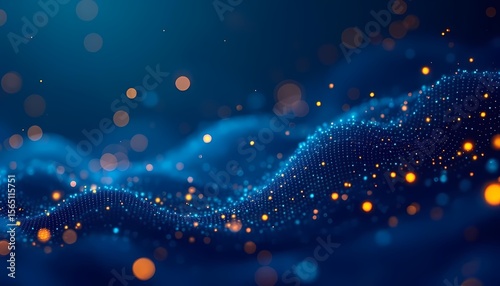 Abstract Digital Particle Waves in Blue and Orange

