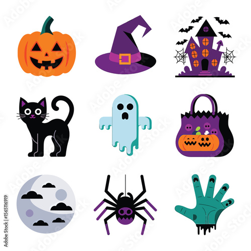 2d vector illustration Halloween t shirt icon design items ghost character Candles in carved pumpkin
