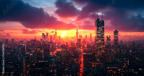 Wallpaper Mural Sunset over a bustling city skyline with vibrant colors Torontodigital.ca