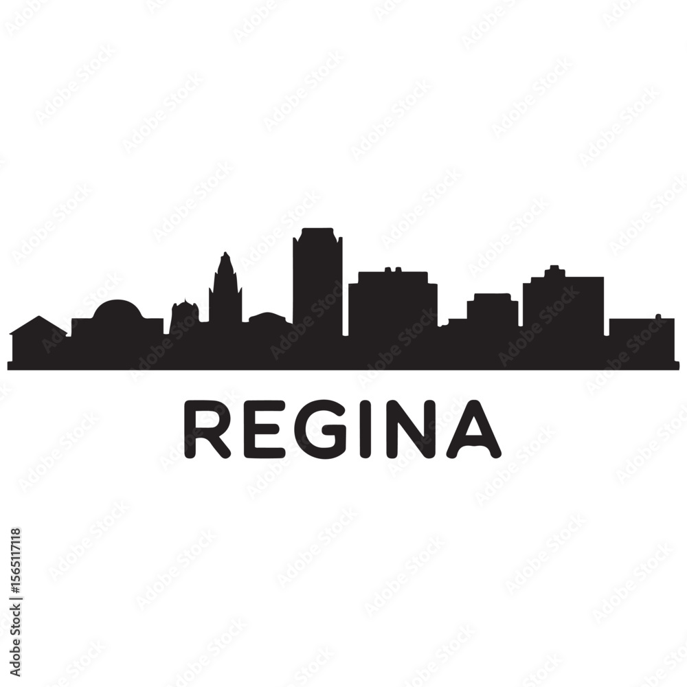 Naklejka premium Regina skyline horizontal banner. Regina, Saskatchewan. Vector template for your design. Vector black silhouette. with white background