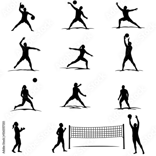 Beach Volleyball Silhouettes Set
