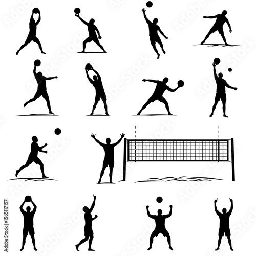Beach Volleyball Silhouettes Set
