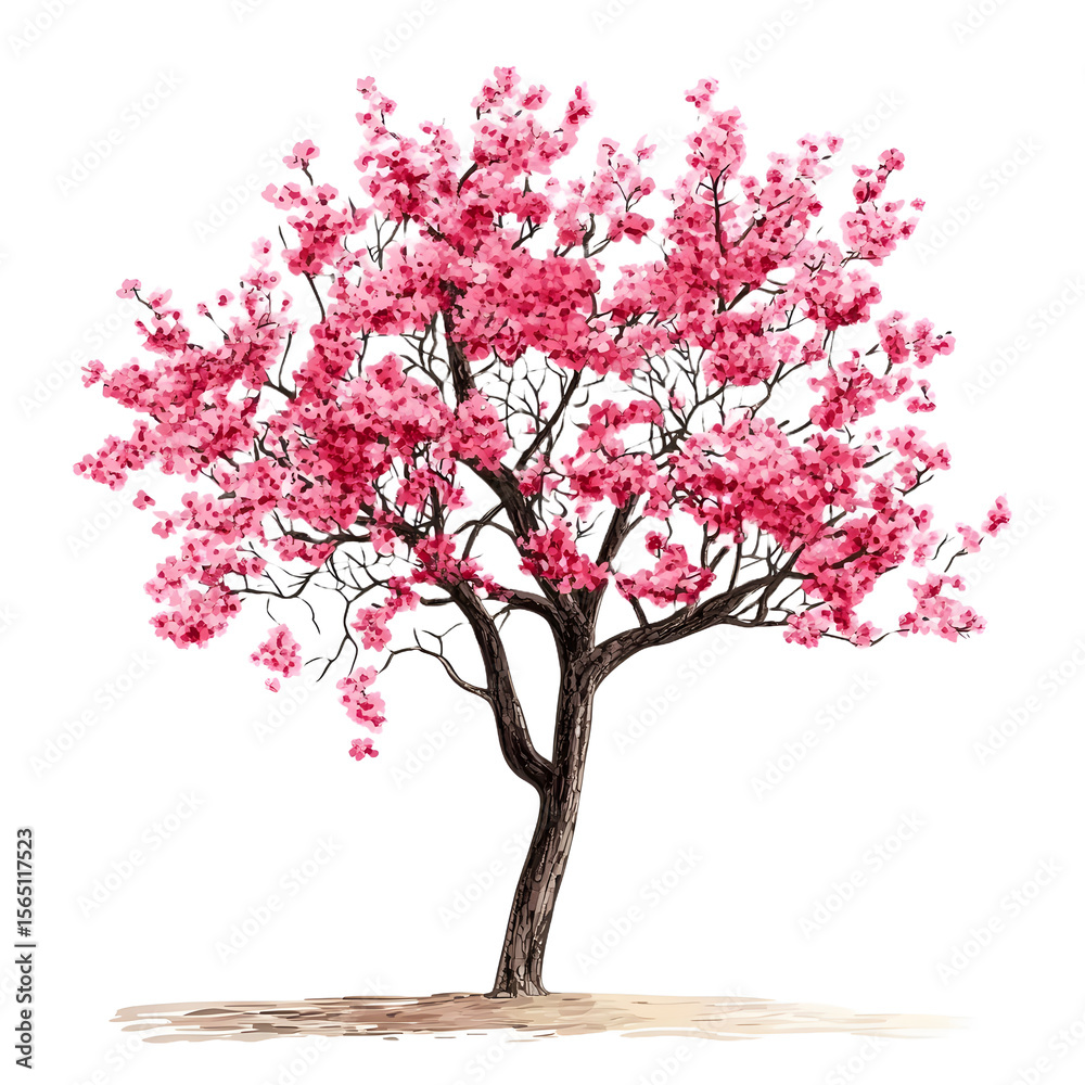 Fototapeta premium Vibrant Pink Cherry Blossom Tree Illustration
