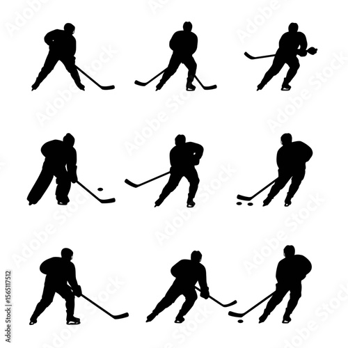Ice Hockey Player Silhouettes Set