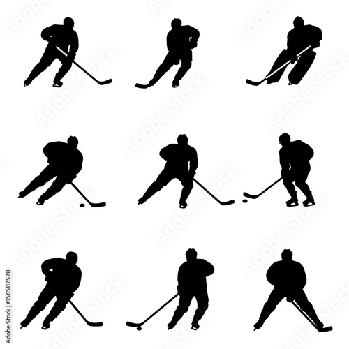 Ice Hockey Player Silhouettes Set