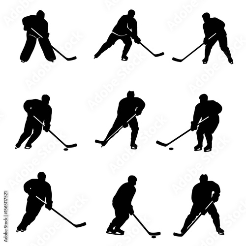 Ice Hockey Player Silhouettes Set
