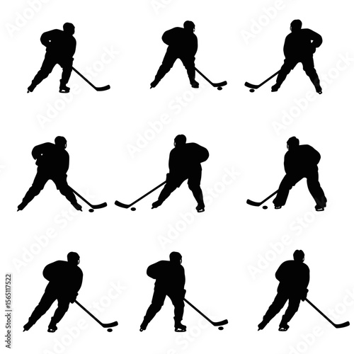 Ice Hockey Player Silhouettes Set
