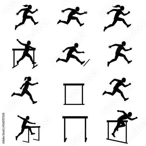 Hurdles Race Silhouettes Set